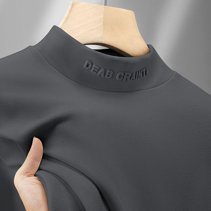 Men'S Thermal Base Layer Shirt For , Thickened Warm Top, Double-Sided Fleece, Solid Color Men'S T-Shirt, Half-High Collar, Fleece-Lined Inner Layer - Image 4
